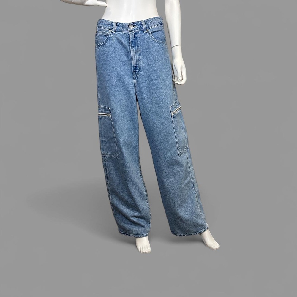 Levi's High Loose Ample Hault Cargo Wide Leg Jeans Size 29 Light Wash Y2K Baggy